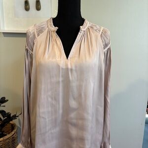 Rachel Zoe Silky-Soft, Ruffled, Pleated blouse in Pale Taupe, Pre-Owned